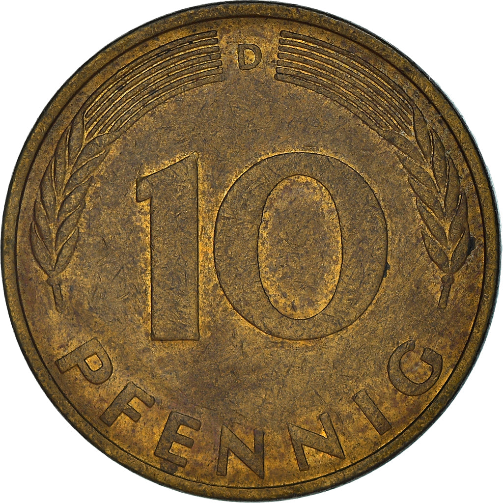 Coin, GERMANY - FEDERAL REPUBLIC, 10 Pfennig, 1980, Munich, VF(30-35), Brass