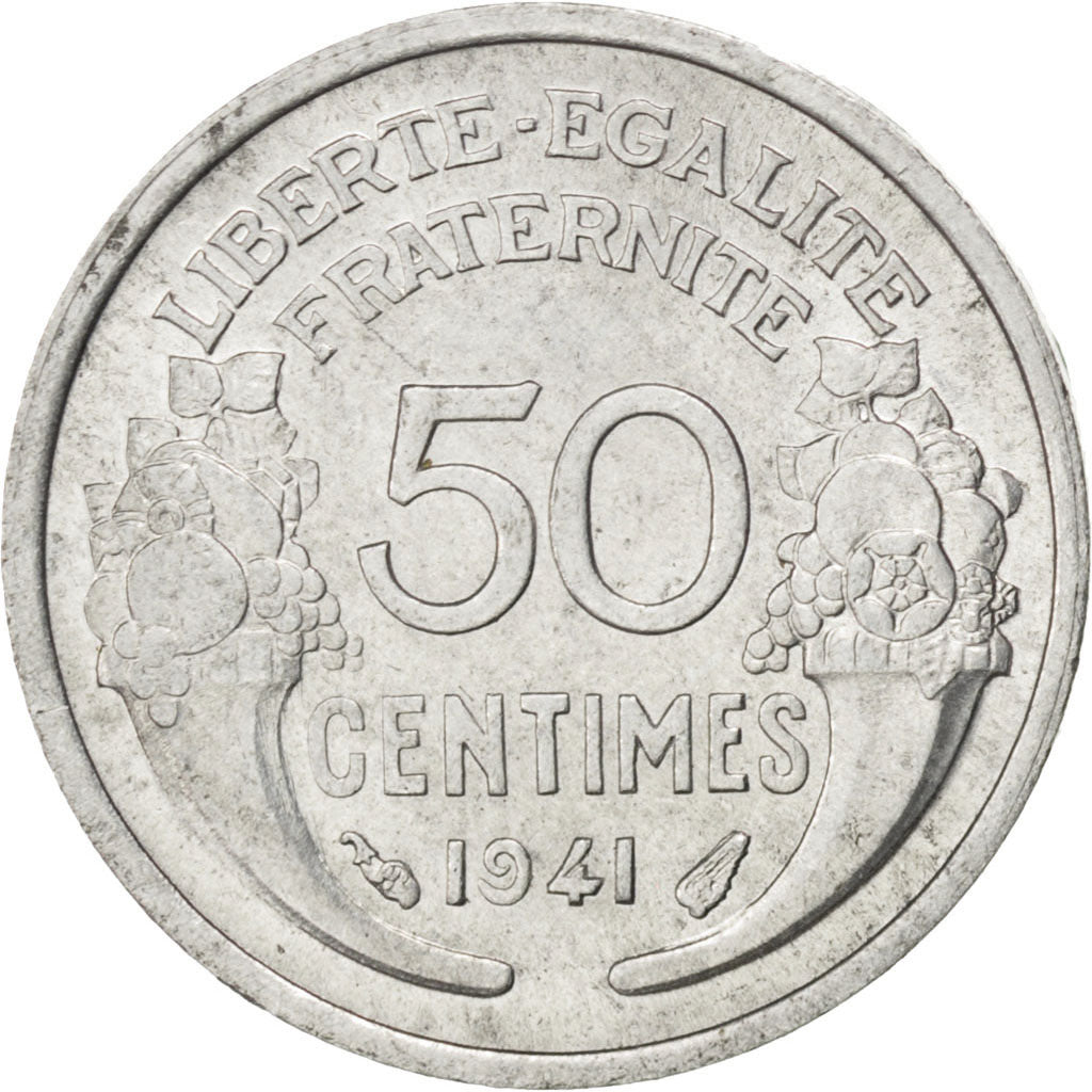 FRANCE, Morlon, 50 Centimes, 1941, Paris, KM #894.1a, AU(55-58), Aluminum, 18,..