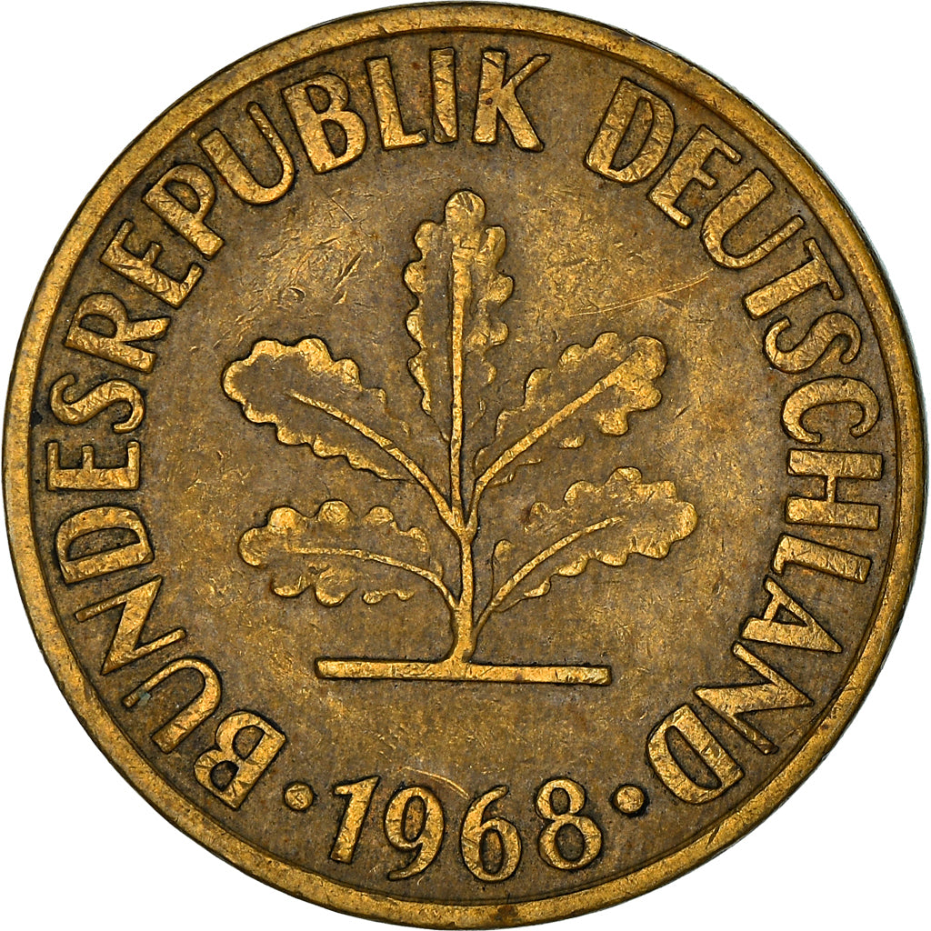 Coin, GERMANY - FEDERAL REPUBLIC, 10 Pfennig, 1968, Hambourg, EF(40-45), Brass