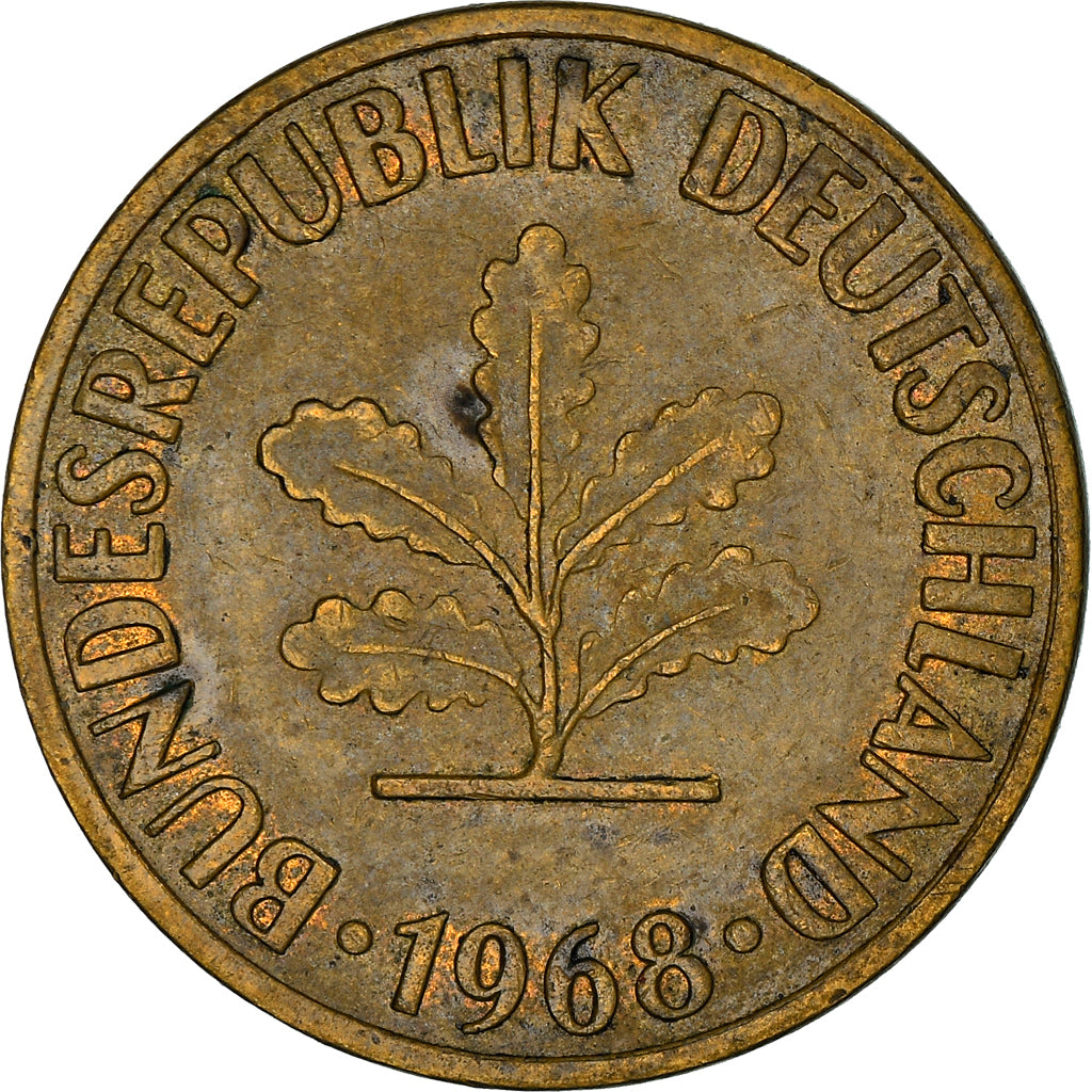 Coin, GERMANY - FEDERAL REPUBLIC, 10 Pfennig, 1968, Hambourg, EF(40-45), Brass