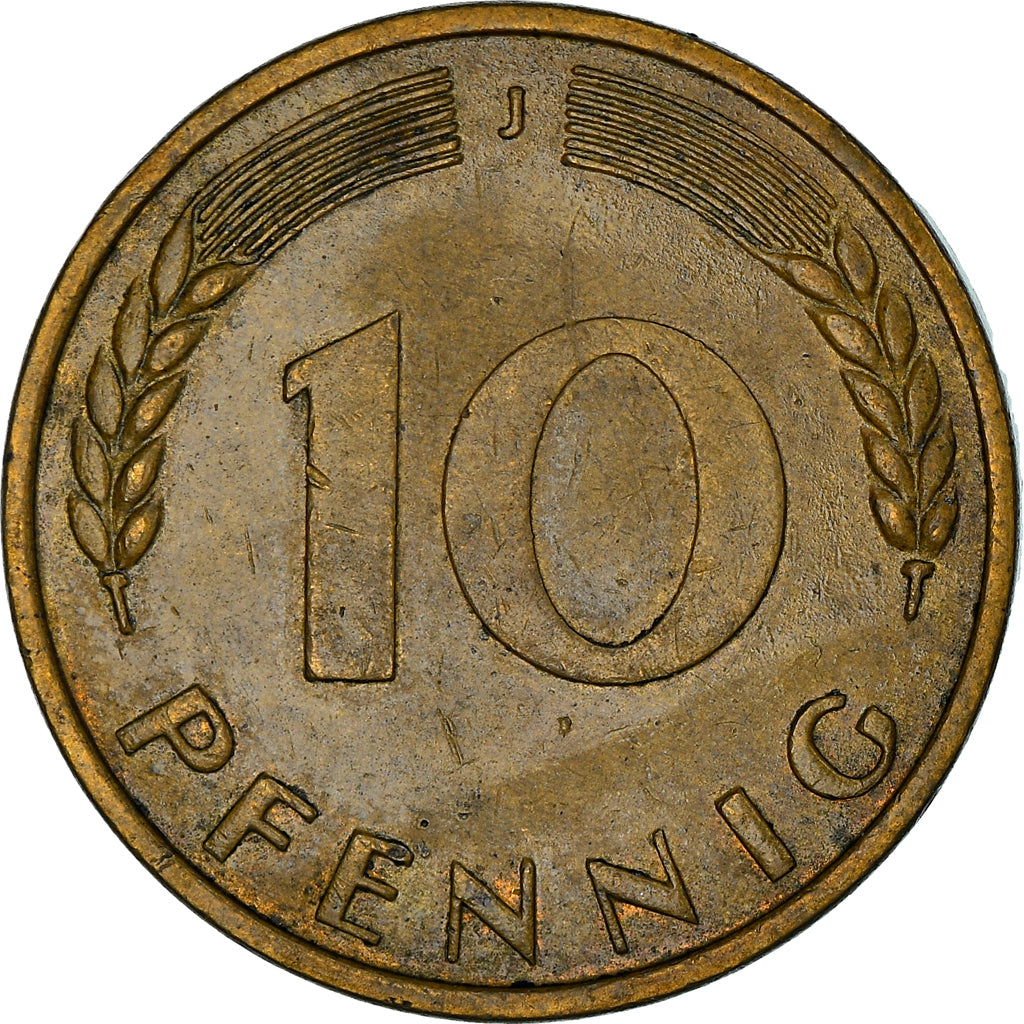 Coin, GERMANY - FEDERAL REPUBLIC, 10 Pfennig, 1968, Hambourg, EF(40-45), Brass