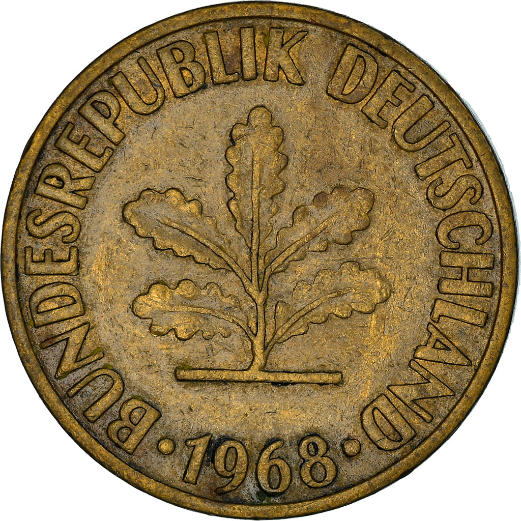 Coin, GERMANY - FEDERAL REPUBLIC, 10 Pfennig, 1968, Munich, VF(30-35), Brass