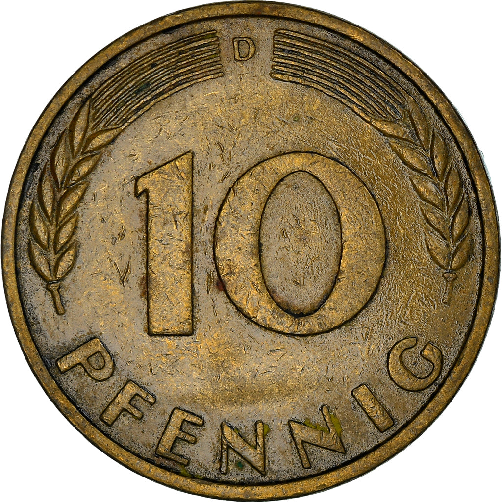 Coin, GERMANY - FEDERAL REPUBLIC, 10 Pfennig, 1968, Munich, VF(30-35), Brass