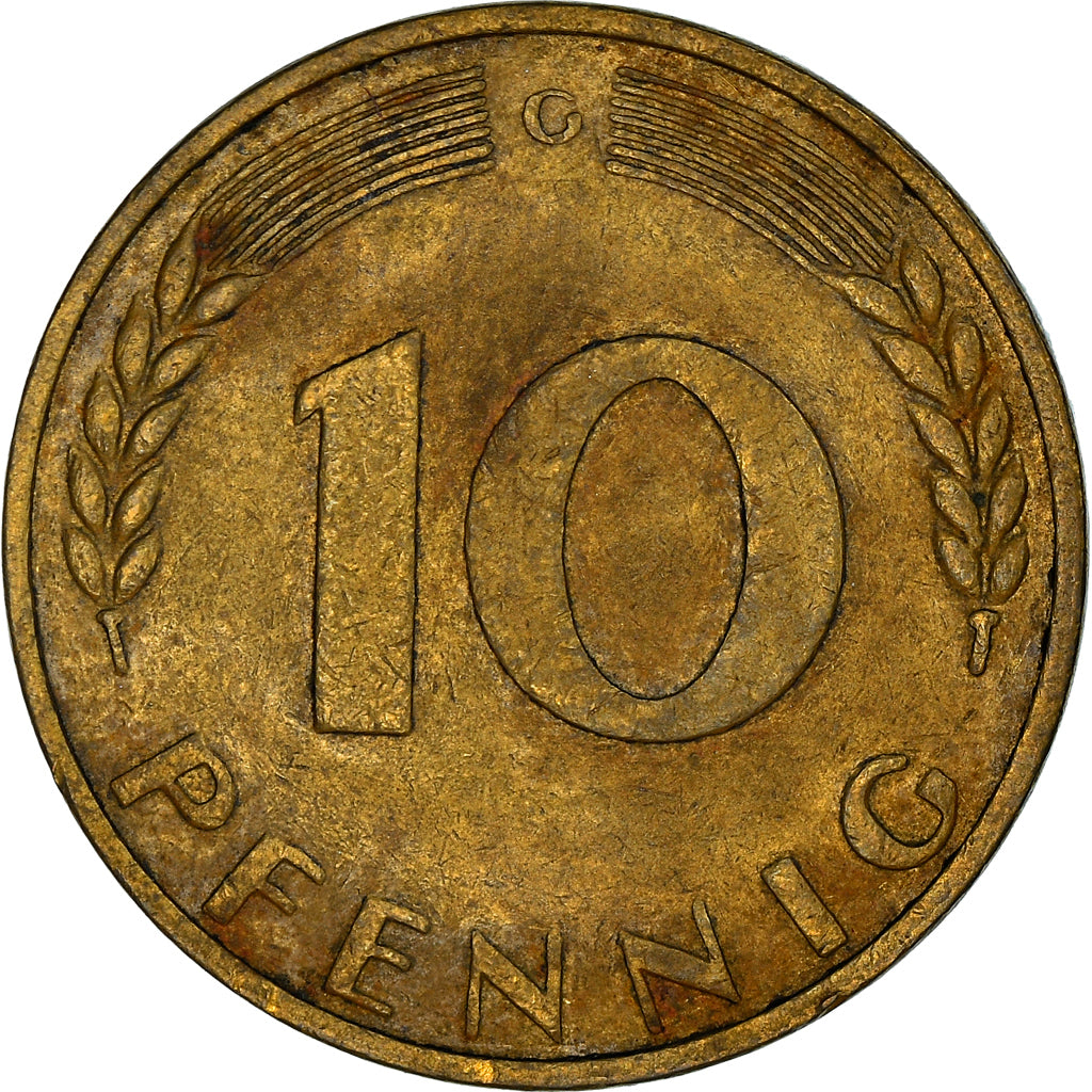 Coin, GERMANY - FEDERAL REPUBLIC, 10 Pfennig, 1969, Karlsruhe, VF(30-35), Brass