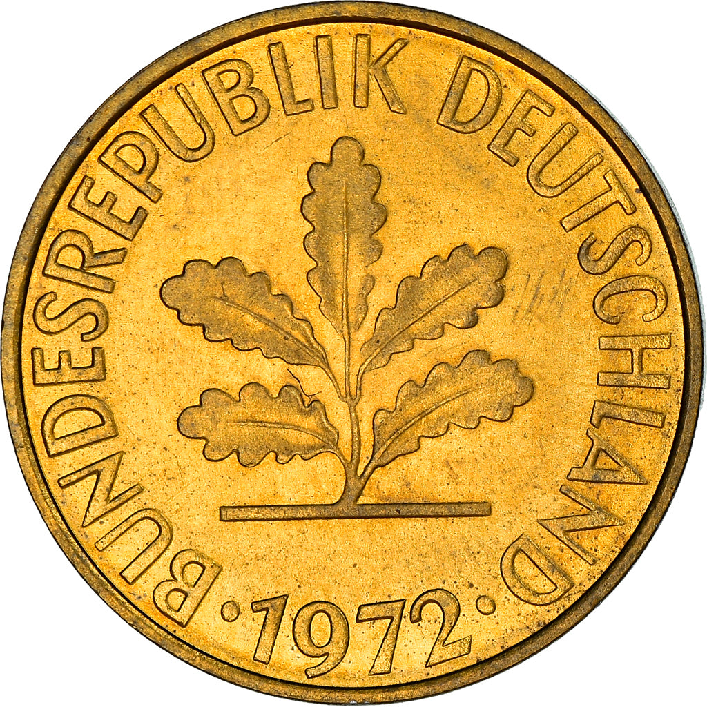 Coin, GERMANY - FEDERAL REPUBLIC, 10 Pfennig, 1972, Stuttgart, AU(50-53), Brass