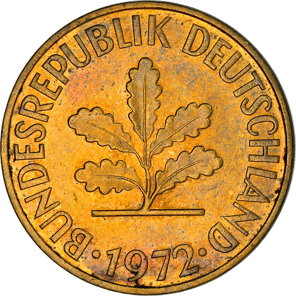 Munten, Federale Duitse Republiek, 10 Pfennig, 1972, Karlsruhe, FR+, Brass Clad