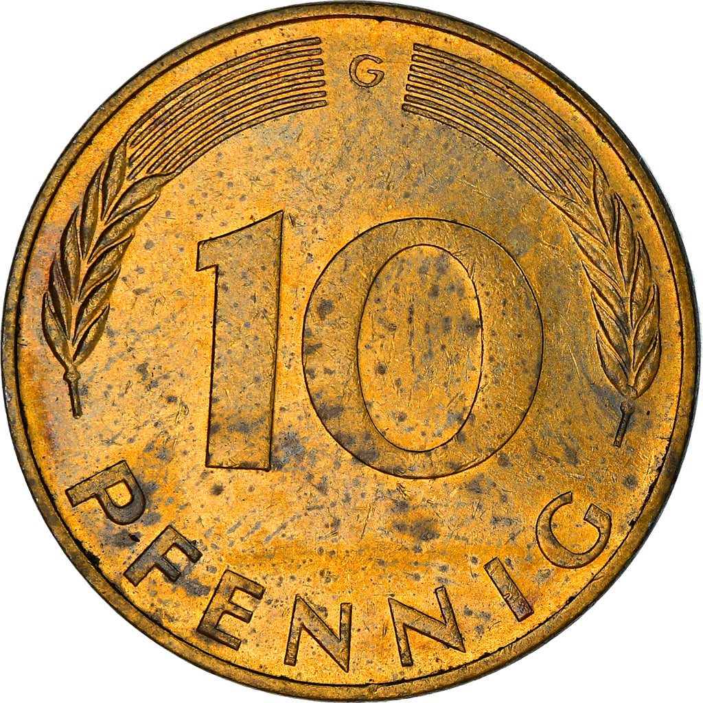 Munten, Federale Duitse Republiek, 10 Pfennig, 1972, Karlsruhe, FR+, Brass Clad