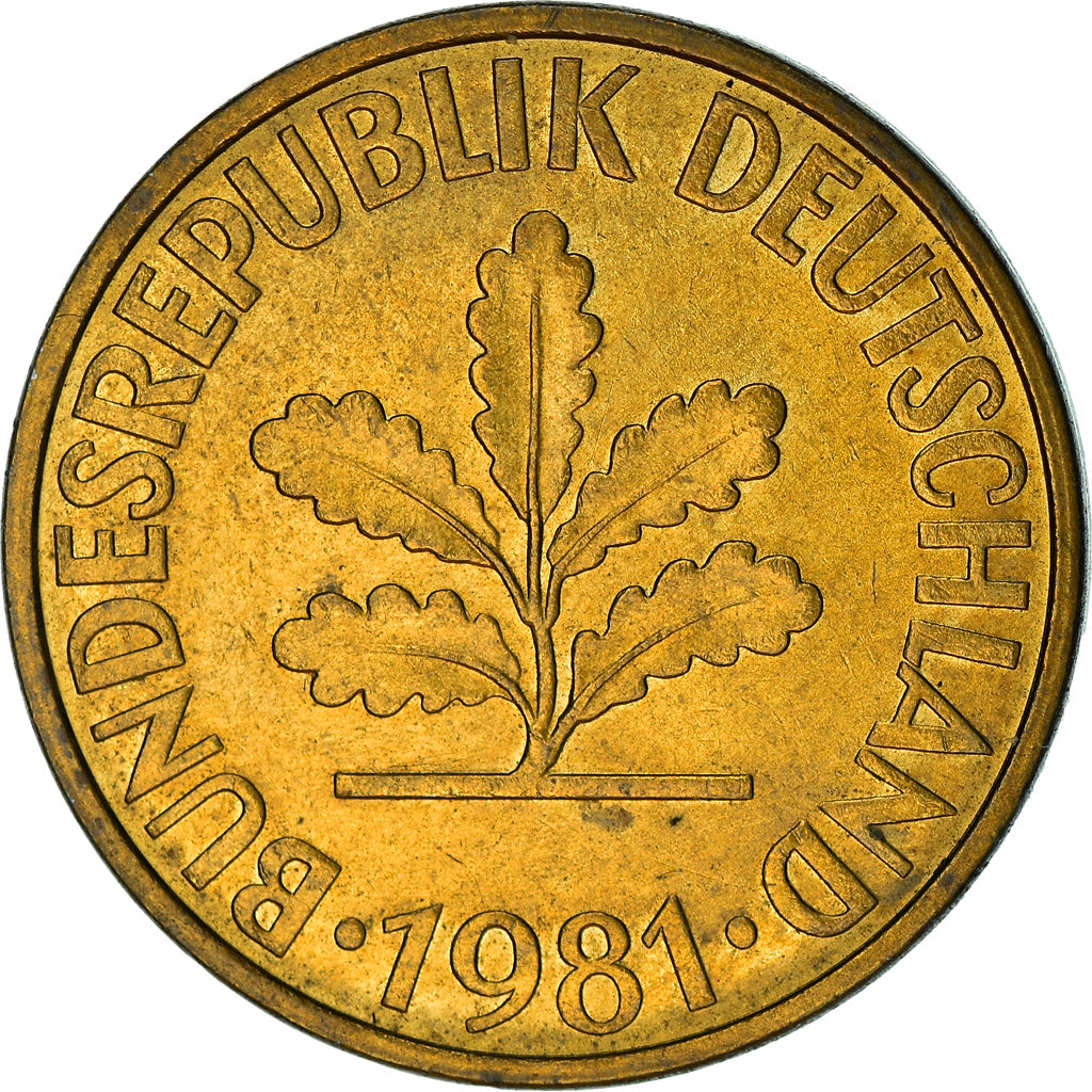 Moneta, Niemcy - RFN, 10 Pfennig, 1981, Munich, VF(30-35), Mosiądz powlekany