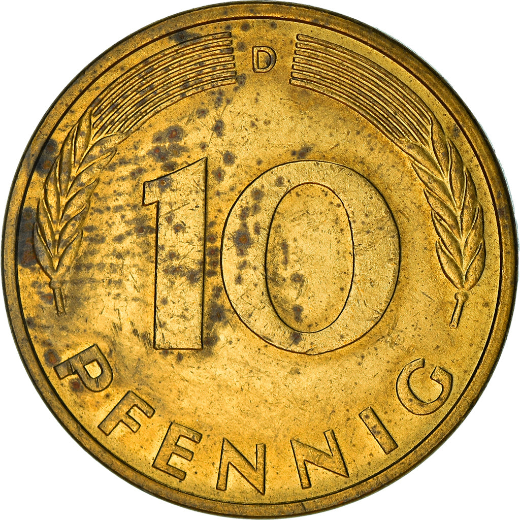 Moneta, Niemcy - RFN, 10 Pfennig, 1981, Munich, VF(30-35), Mosiądz powlekany
