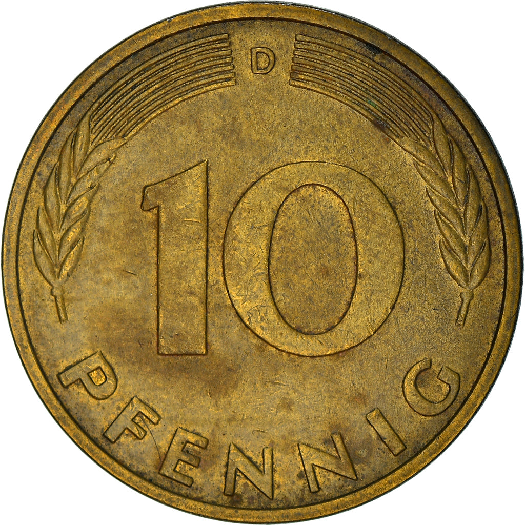 Münze, Bundesrepublik Deutschland, 10 Pfennig, 1982, Munich, S+, Brass Clad