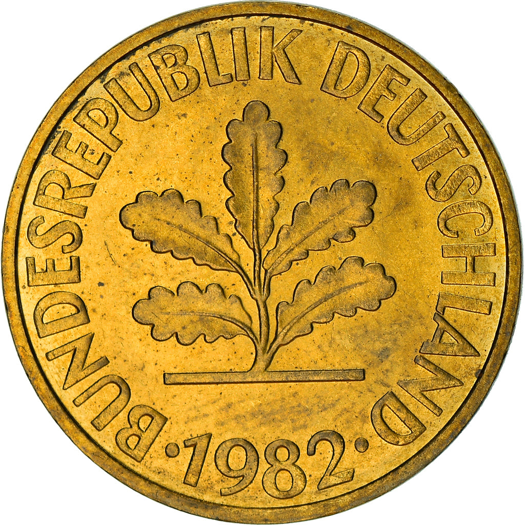 Coin, GERMANY - FEDERAL REPUBLIC, 10 Pfennig, 1982, Stuttgart, AU(50-53), Brass