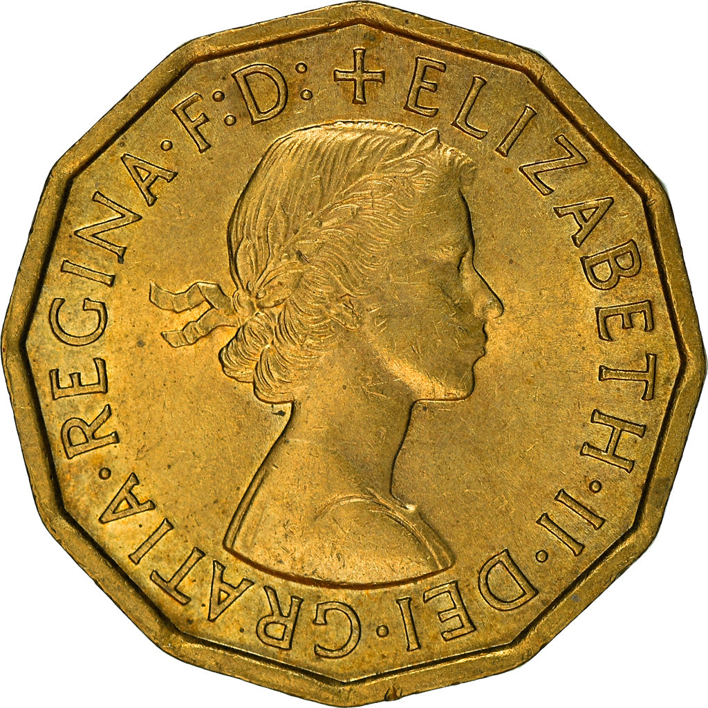 Coin, Great Britain, Elizabeth II, 3 Pence, 1960, AU(50-53), Nickel-brass