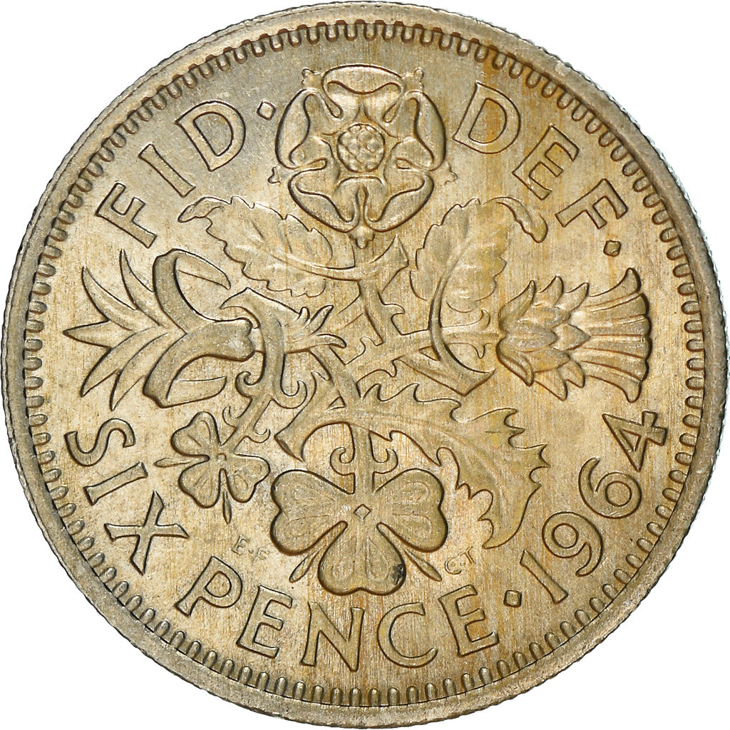 Moneta, Wielka Brytania, Elizabeth II, 6 Pence, 1964, AU(55-58), Miedź-Nikiel