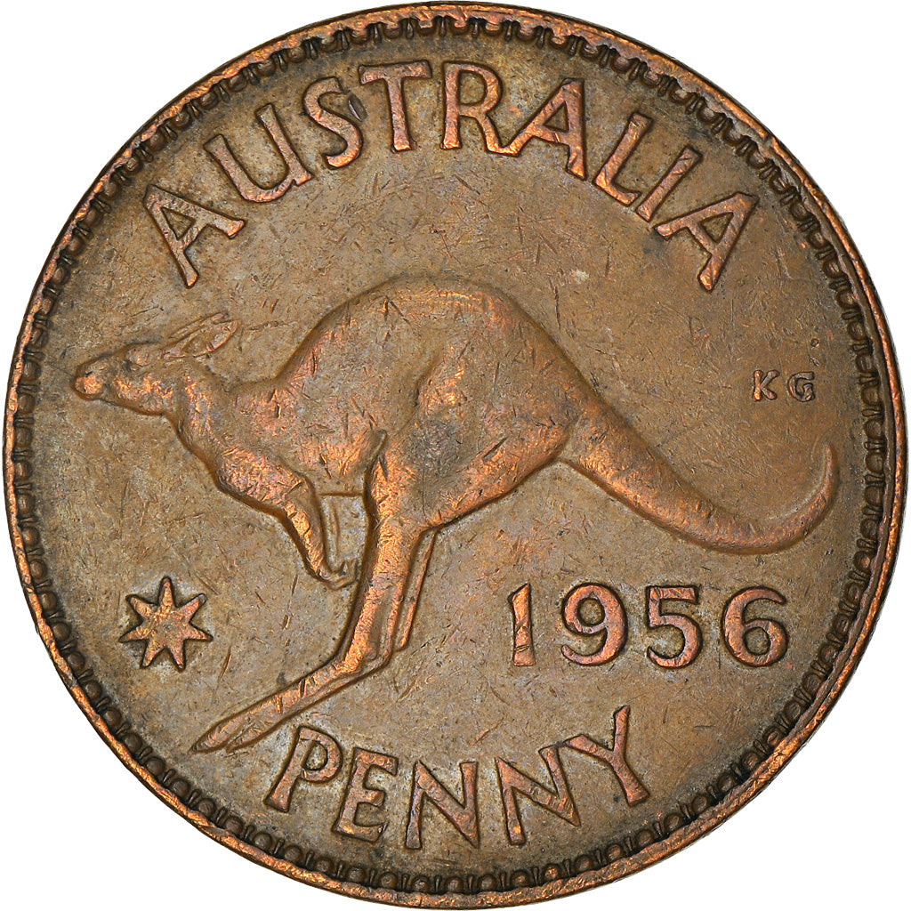 Coin, Australia, Elizabeth II, Penny, 1956, EF(40-45), Bronze, KM:56