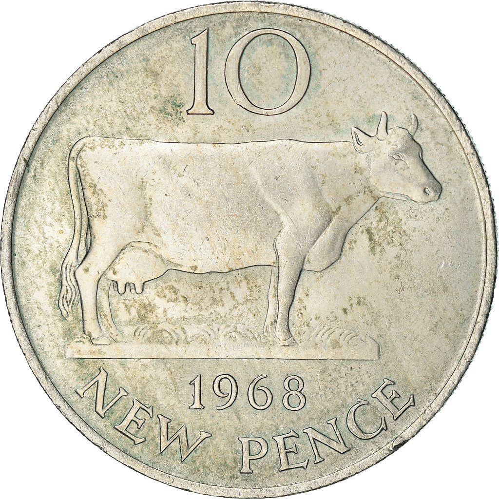 Coin, Guernsey, Elizabeth II, 10 New Pence, 1968, AU(50-53), Copper-nickel
