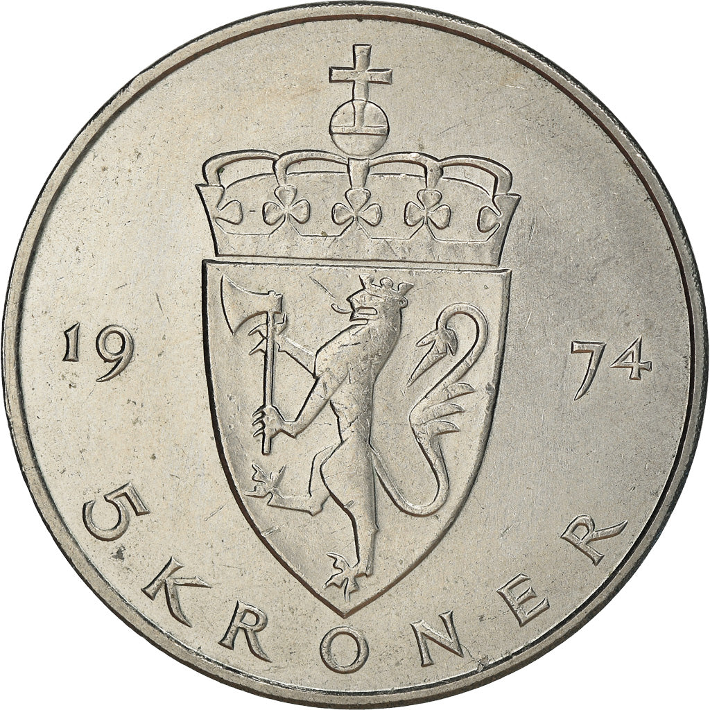 Monnaie, Norvège, Olav V, 5 Kroner, 1974, SUP, Copper-nickel, KM:420
