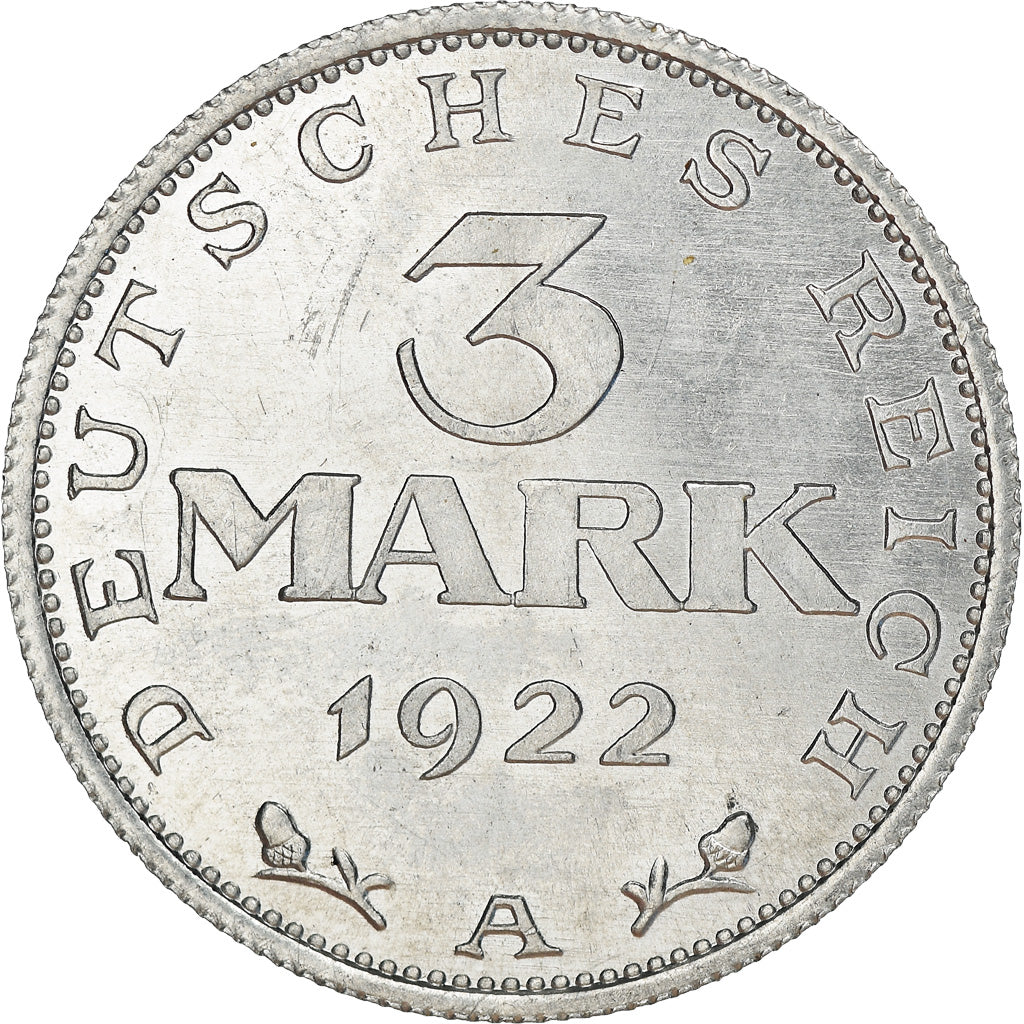Coin, GERMANY, WEIMAR REPUBLIC, 3 Mark, 1922, Berlin, VF(30-35), Aluminum, KM:28