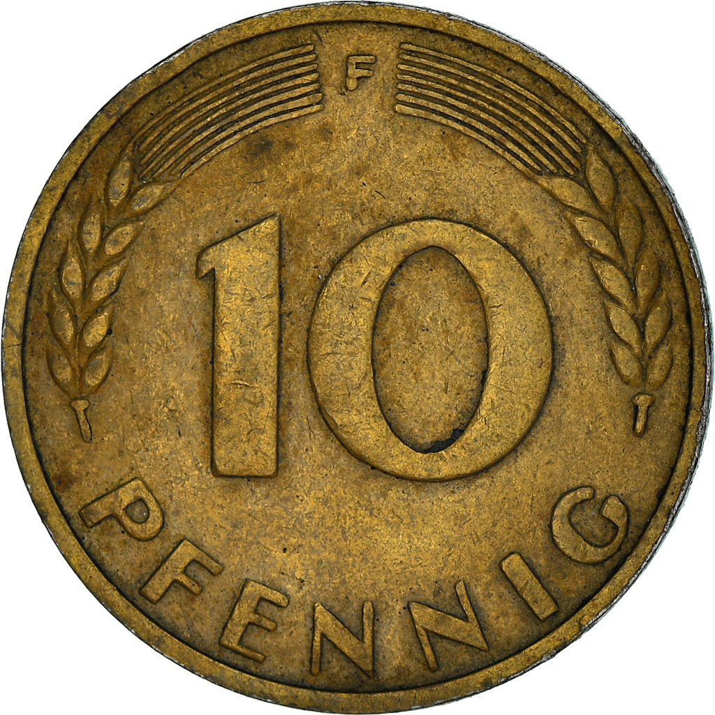 Coin, GERMANY - FEDERAL REPUBLIC, 10 Pfennig, 1949, Stuttgart, VF(20-25), Brass