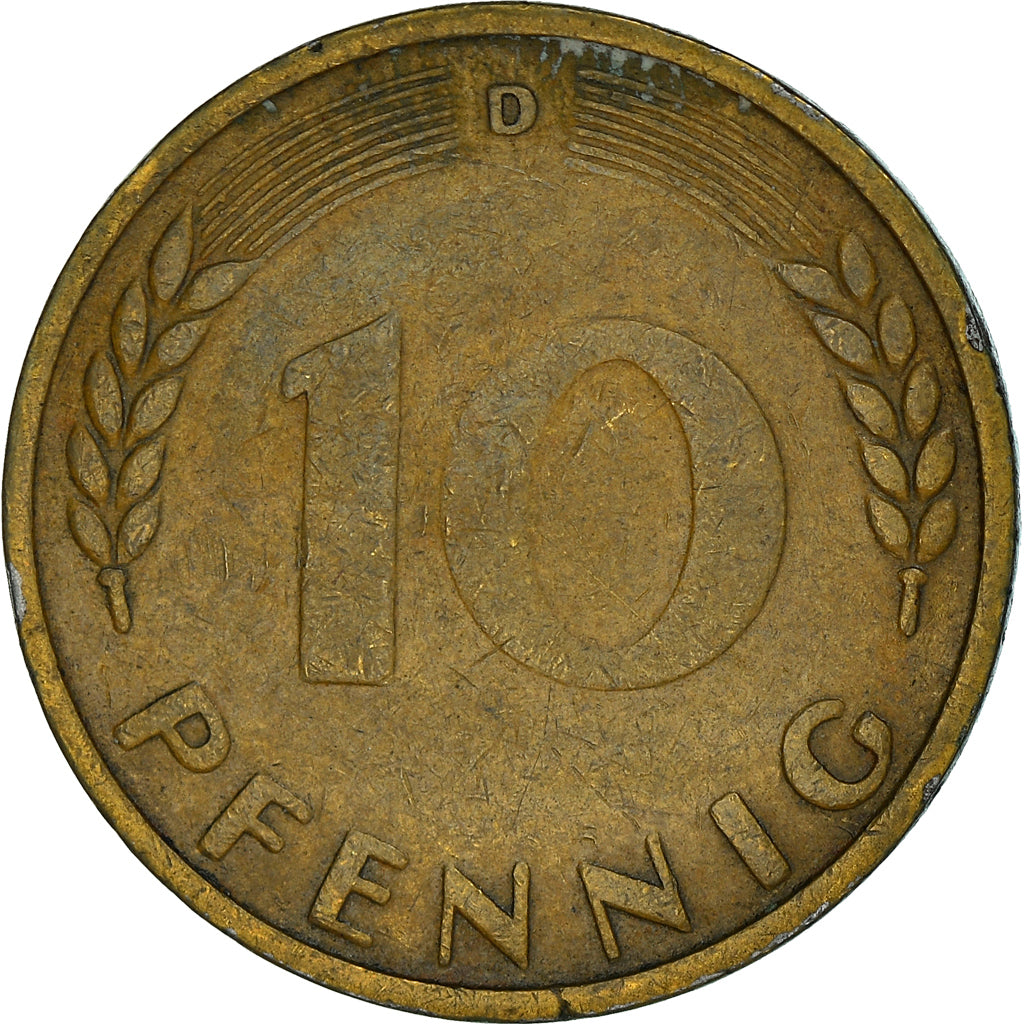 Munten, Federale Duitse Republiek, 10 Pfennig, 1949, Munich, ZF, Brass Clad