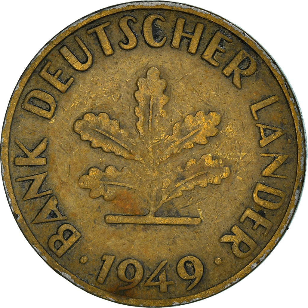 Coin, GERMANY - FEDERAL REPUBLIC, 10 Pfennig, 1949, Munich, VF(30-35), Brass