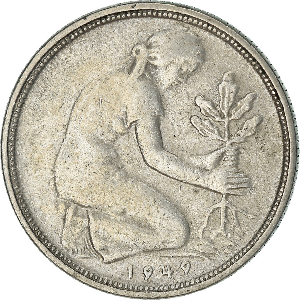 Coin, GERMANY - FEDERAL REPUBLIC, 50 Pfennig, 1949, Stuttgart, VF(30-35)