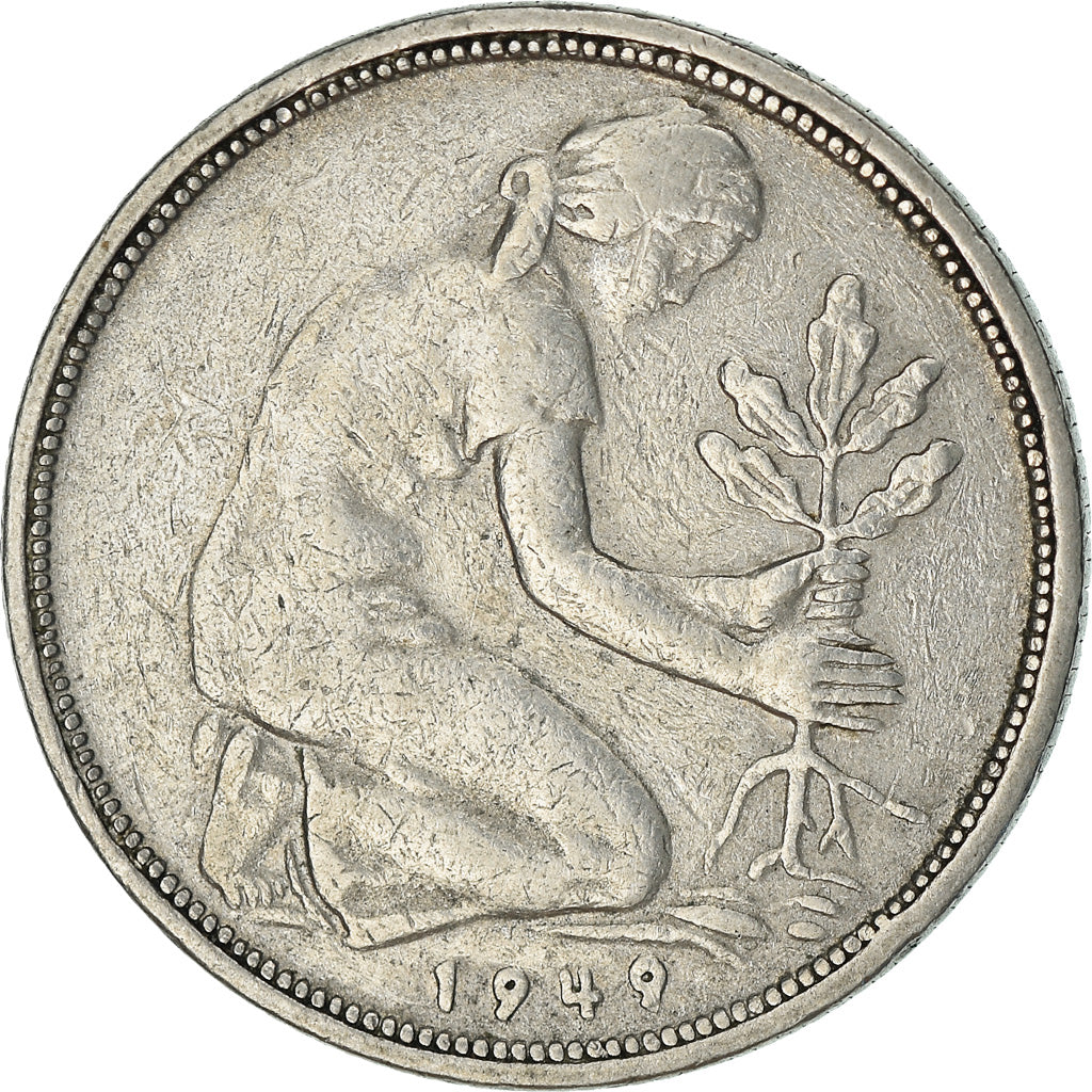 Coin, GERMANY - FEDERAL REPUBLIC, 50 Pfennig, 1949, Stuttgart, VF(30-35)