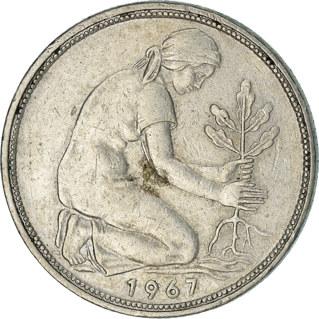 Moneta, GERMANIA - REPUBBLICA FEDERALE, 50 Pfennig, 1967, Hambourg, MB+