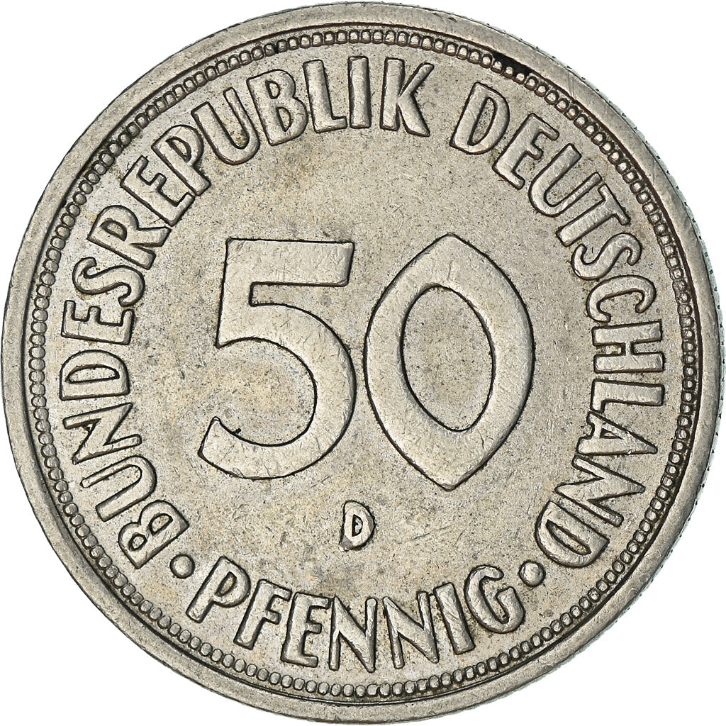 Coin, GERMANY - FEDERAL REPUBLIC, 50 Pfennig, 1967, Munich, EF(40-45)