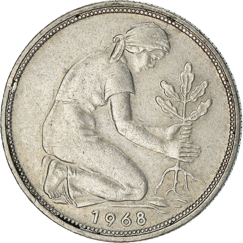 Coin, GERMANY - FEDERAL REPUBLIC, 50 Pfennig, 1968, Karlsruhe, EF(40-45)