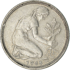 Coin, GERMANY - FEDERAL REPUBLIC, 50 Pfennig, 1968, Karlsruhe, EF(40-45)