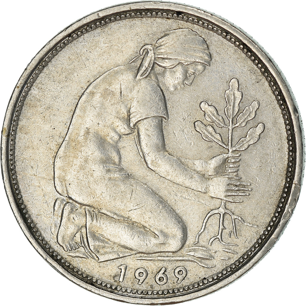 Moneta, GERMANIA - REPUBBLICA FEDERALE, 50 Pfennig, 1969, Hambourg, BB