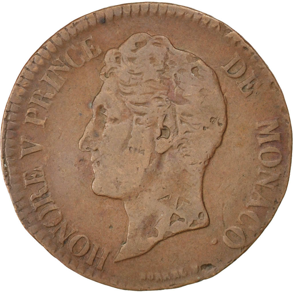 Münze, Monaco, Honore V, 5 Centimes, Cinq, 1837, Monaco, S, Kupfer, KM:95.2a