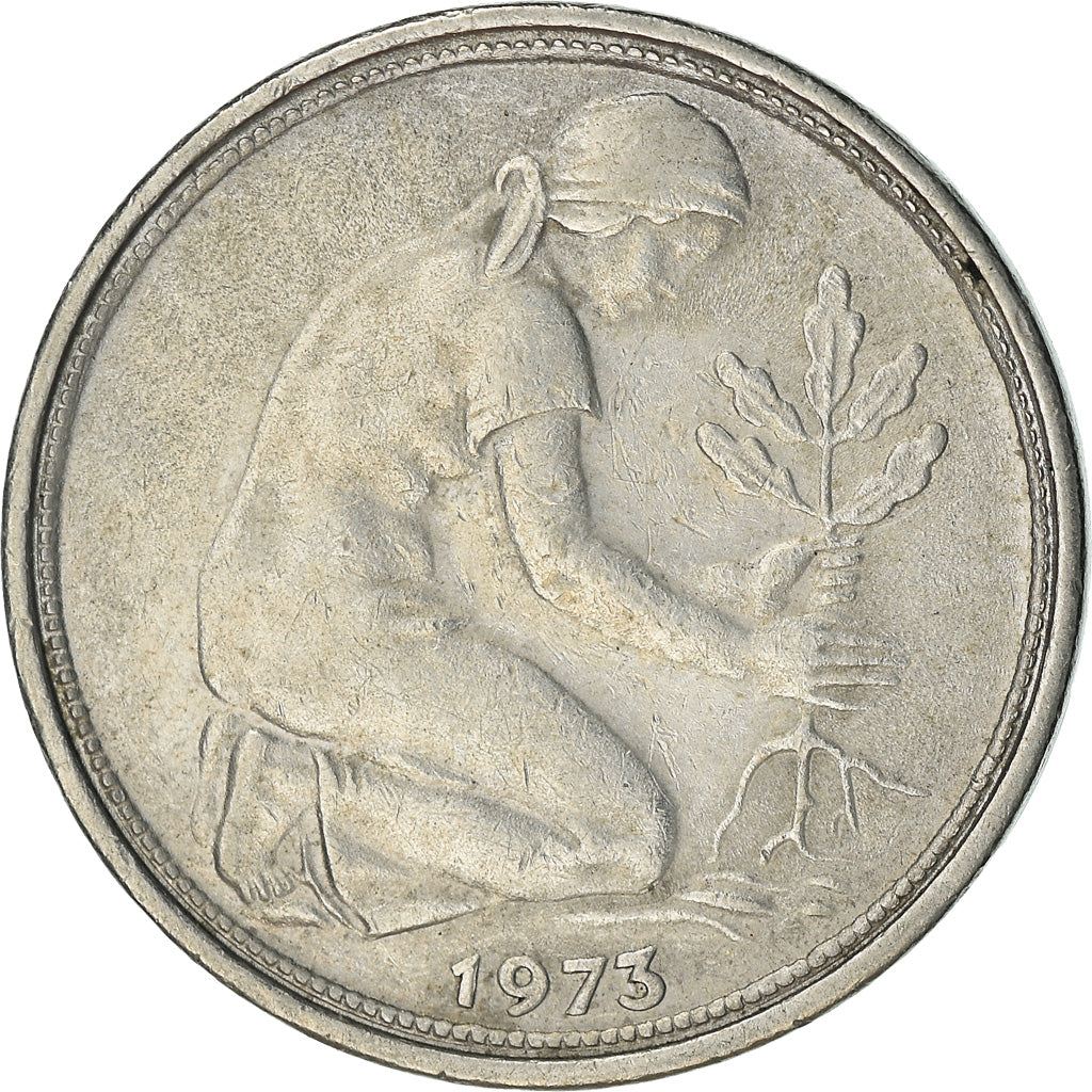 Coin, GERMANY - FEDERAL REPUBLIC, 50 Pfennig, 1973, Stuttgart, EF(40-45)