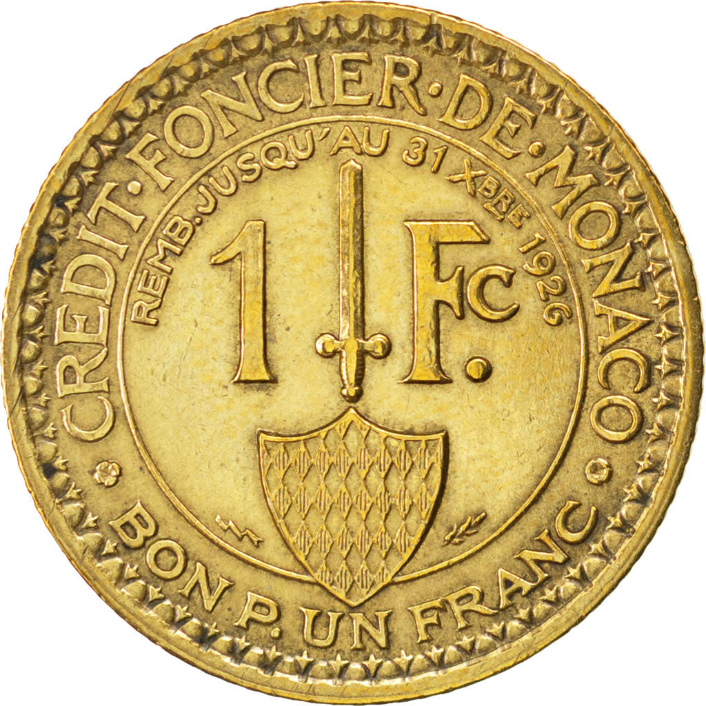 MONACO, Franc, 1924, Poissy, KM #111, EF(40-45), Aluminum-Bronze, Gadoury #127,.