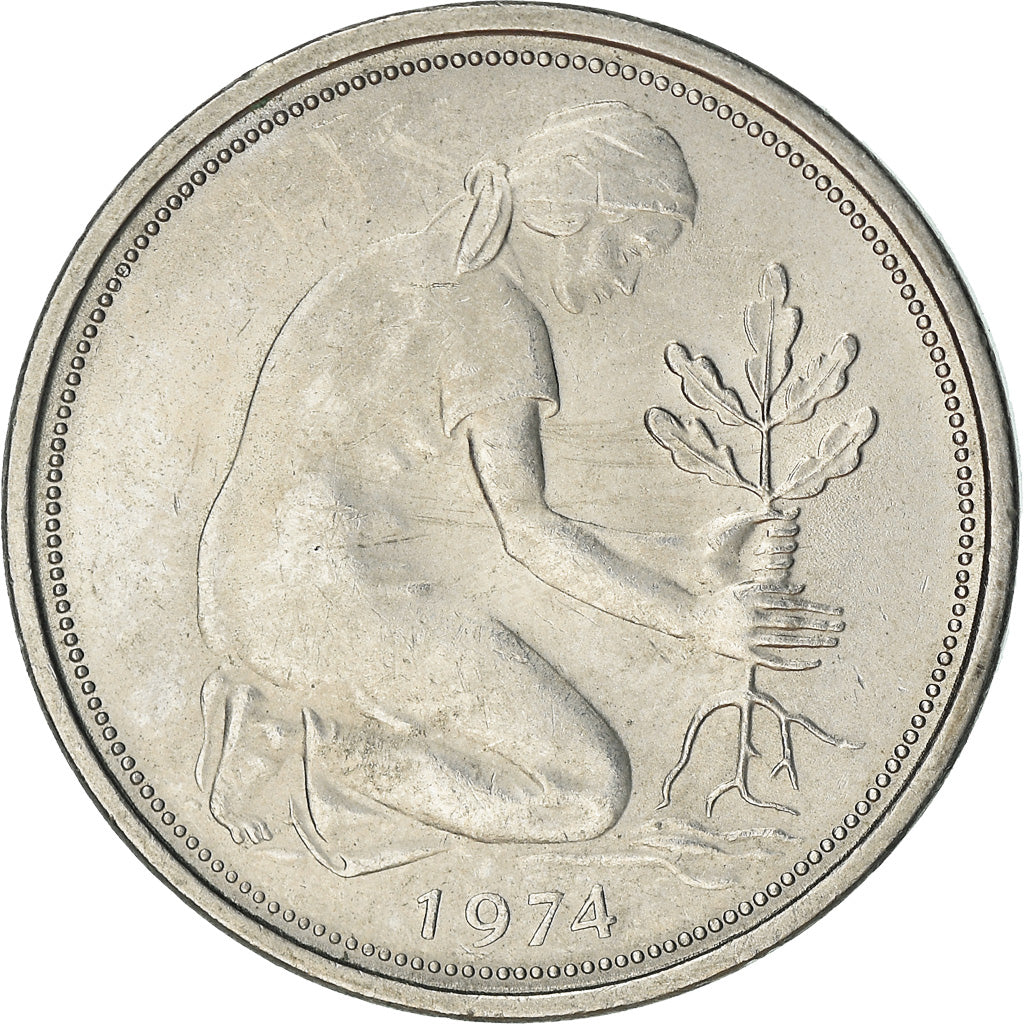 Coin, GERMANY - FEDERAL REPUBLIC, 50 Pfennig, 1974, Munich, AU(55-58)