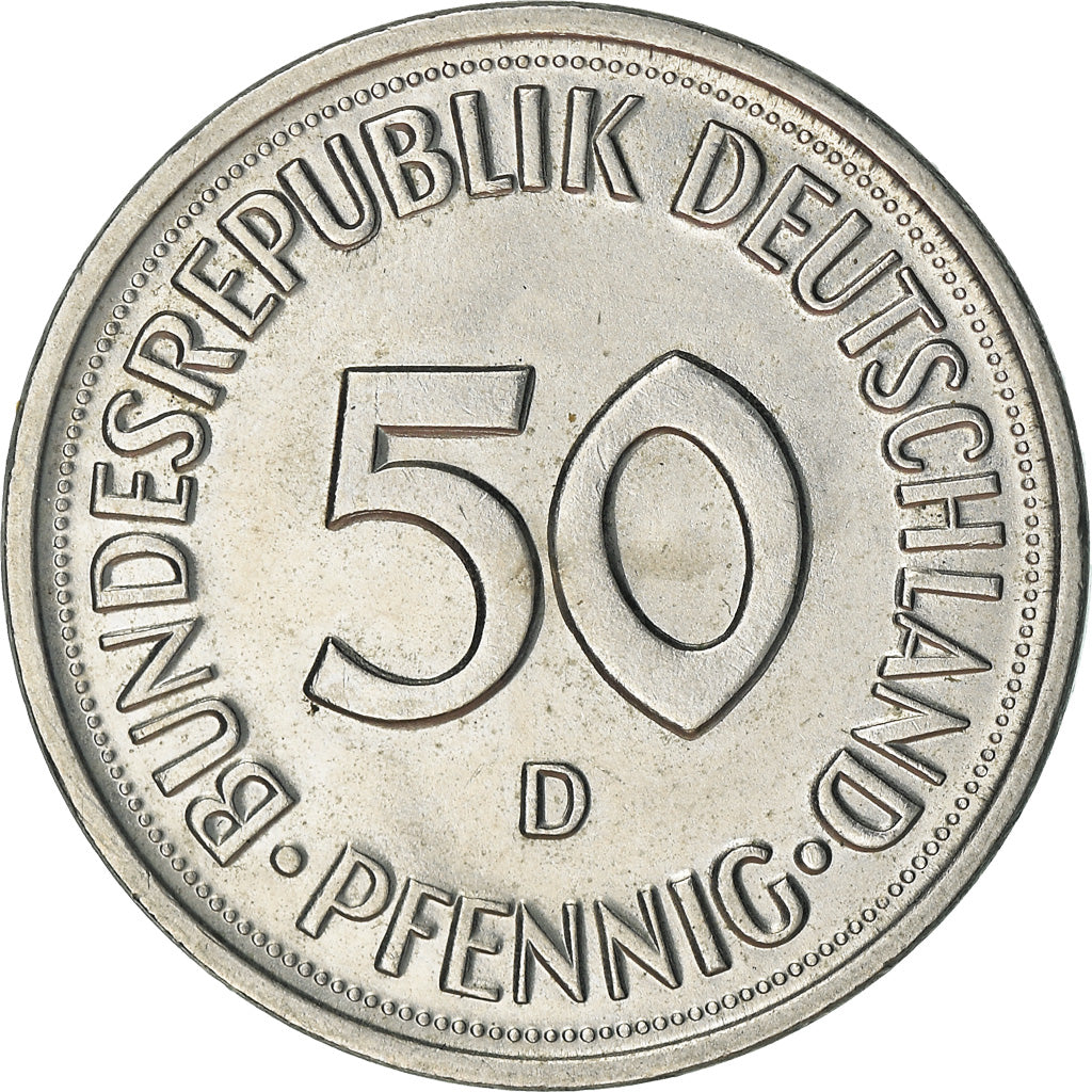 Coin, GERMANY - FEDERAL REPUBLIC, 50 Pfennig, 1975, Munich, AU(55-58)