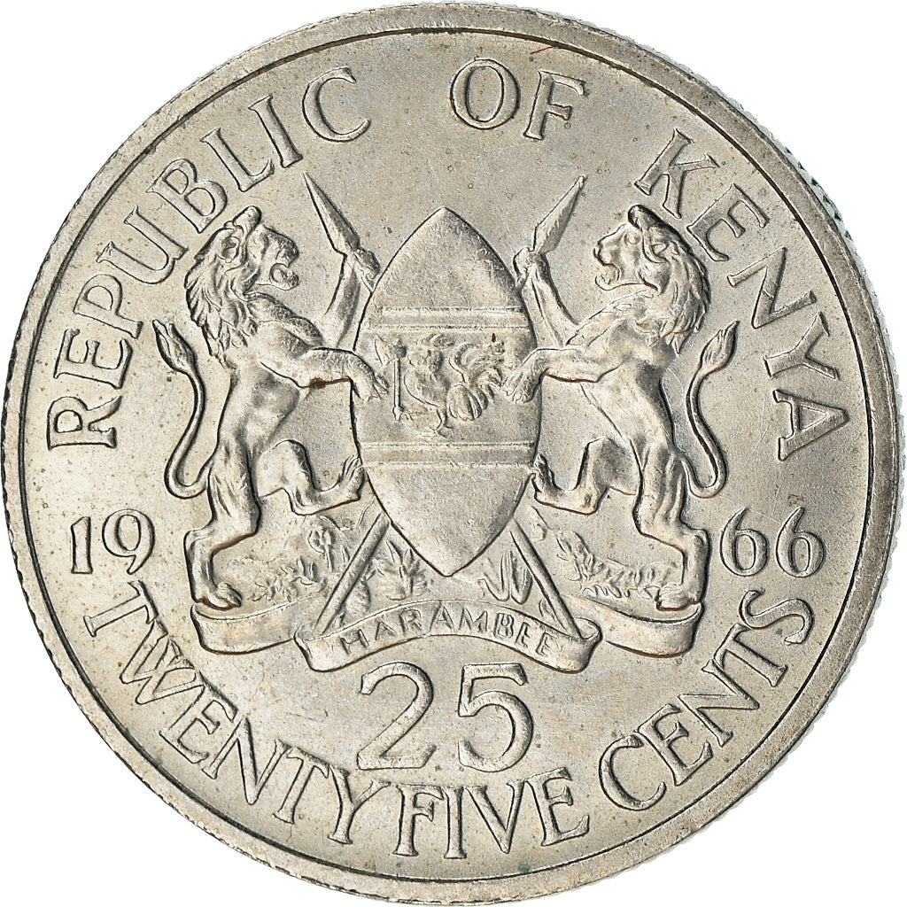 Coin, Kenya, 25 Cents, 1966, EF(40-45), Copper-nickel, KM:3