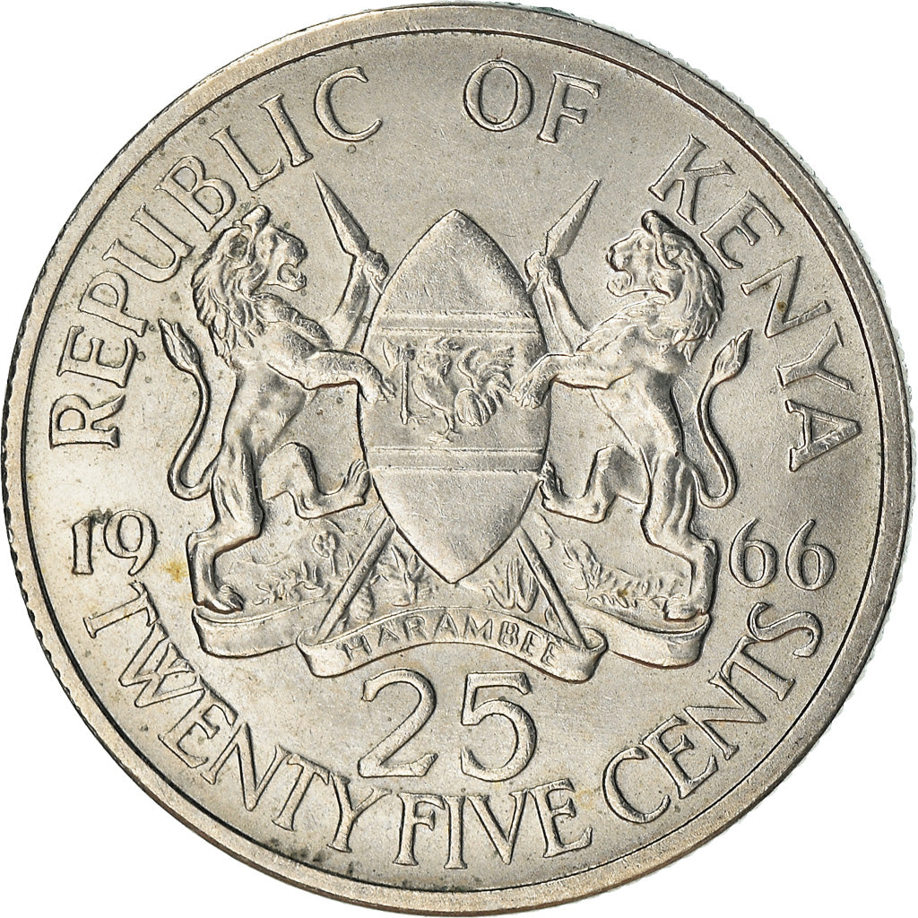 Coin, Kenya, 25 Cents, 1966, EF(40-45), Copper-nickel, KM:3