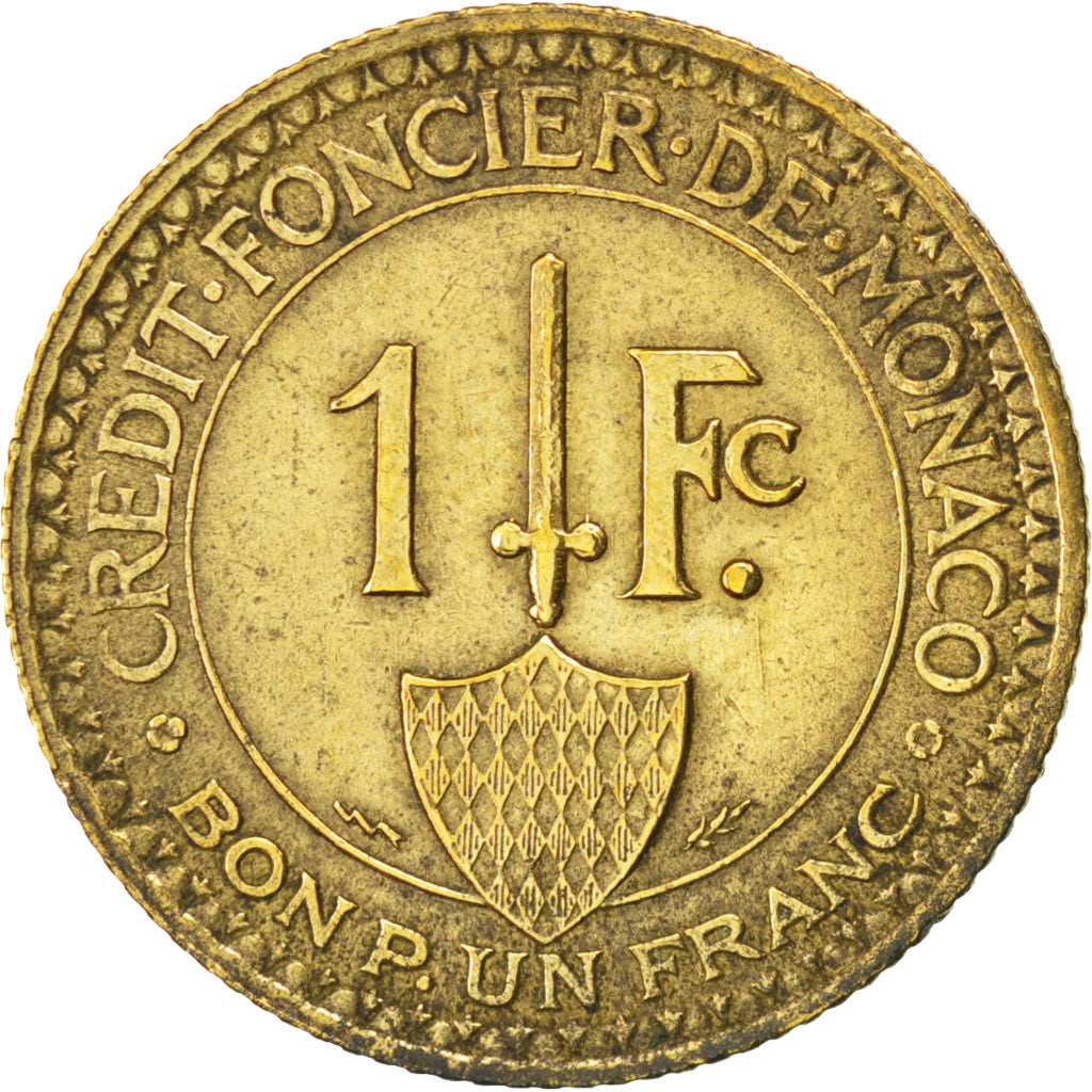 MONACO, Franc, 1926, Poissy, KM #114, EF(40-45), Aluminum-Bronze, Gadoury #128,.