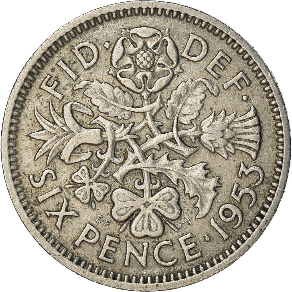 Coin, Great Britain, Elizabeth II, 6 Pence, 1953, VF(30-35), Copper-nickel
