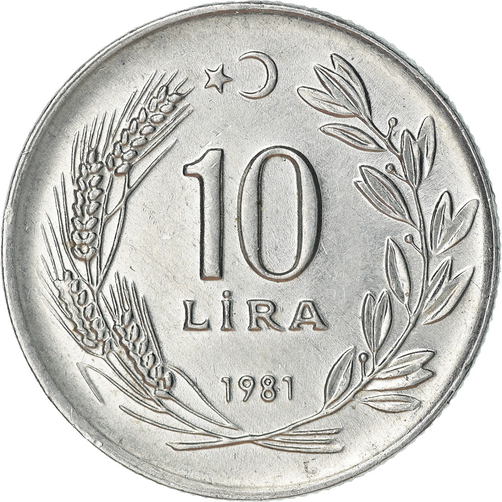 Coin, Turkey, 10 Lira, 1981, AU(55-58), Aluminum, KM:945