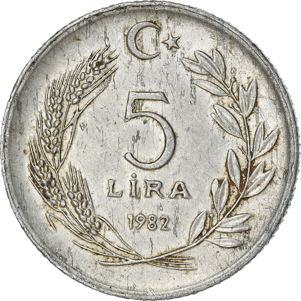 Munten, Turkije, 5 Lira, 1982, FR+, Aluminium, KM:949.1