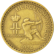 MONACO, 2 Francs, 1924, Poissy, KM #112, EF(40-45), Aluminum-Bronze, 27,...