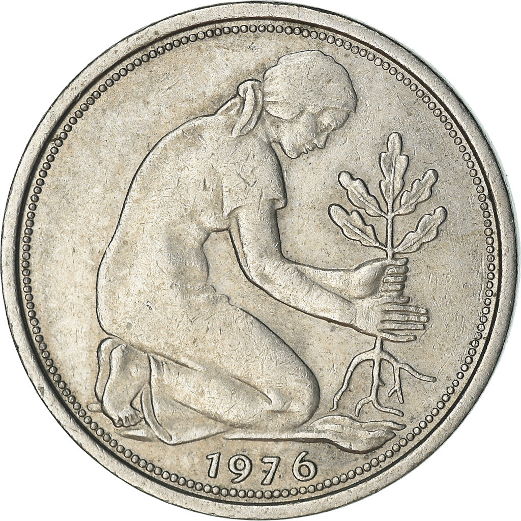 Coin, GERMANY - FEDERAL REPUBLIC, 50 Pfennig, 1976, Karlsruhe, EF(40-45)