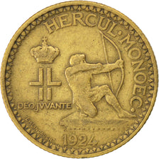 MONACO, 2 Francs, 1924, Poissy, KM #112, VF(30-35), Aluminum-Bronze, 27,...
