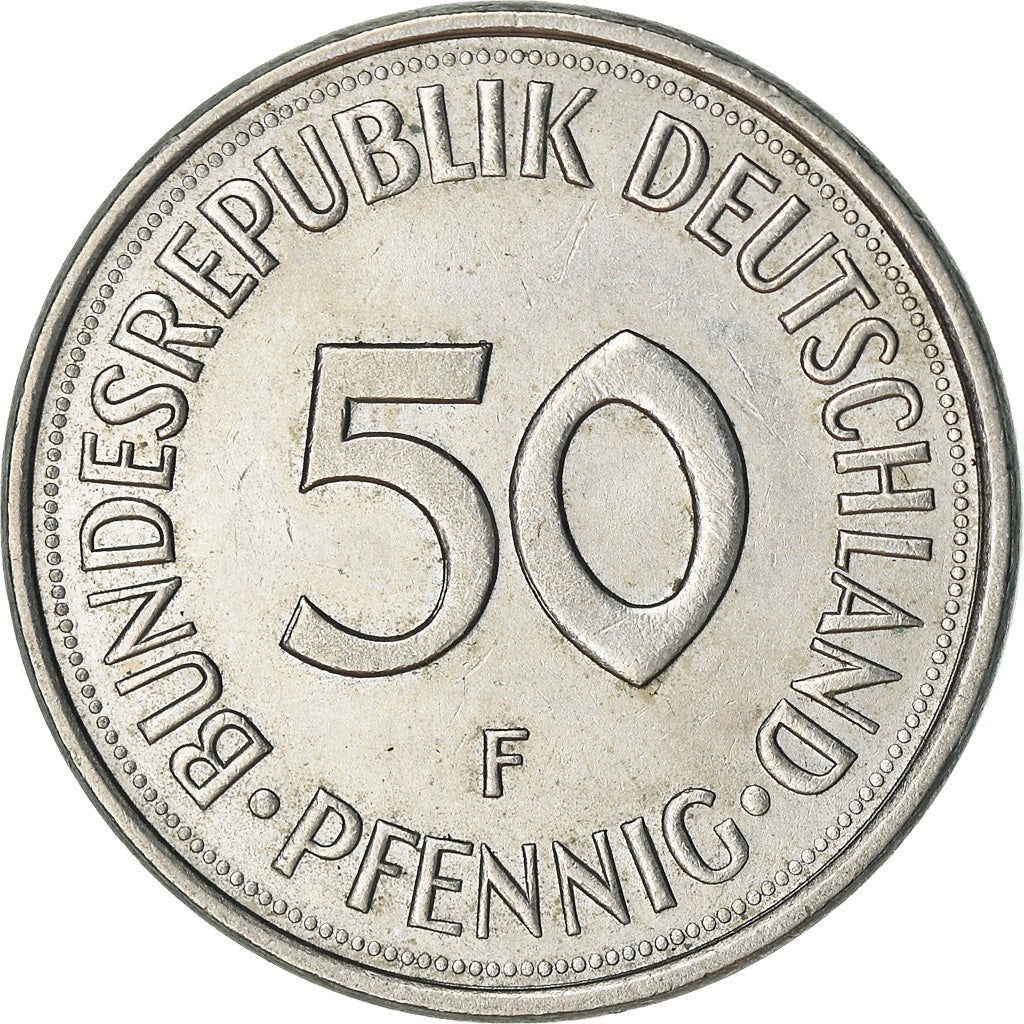 Moneta, Niemcy - RFN, 50 Pfennig, 1977, Stuttgart, AU(55-58), Miedź-Nikiel
