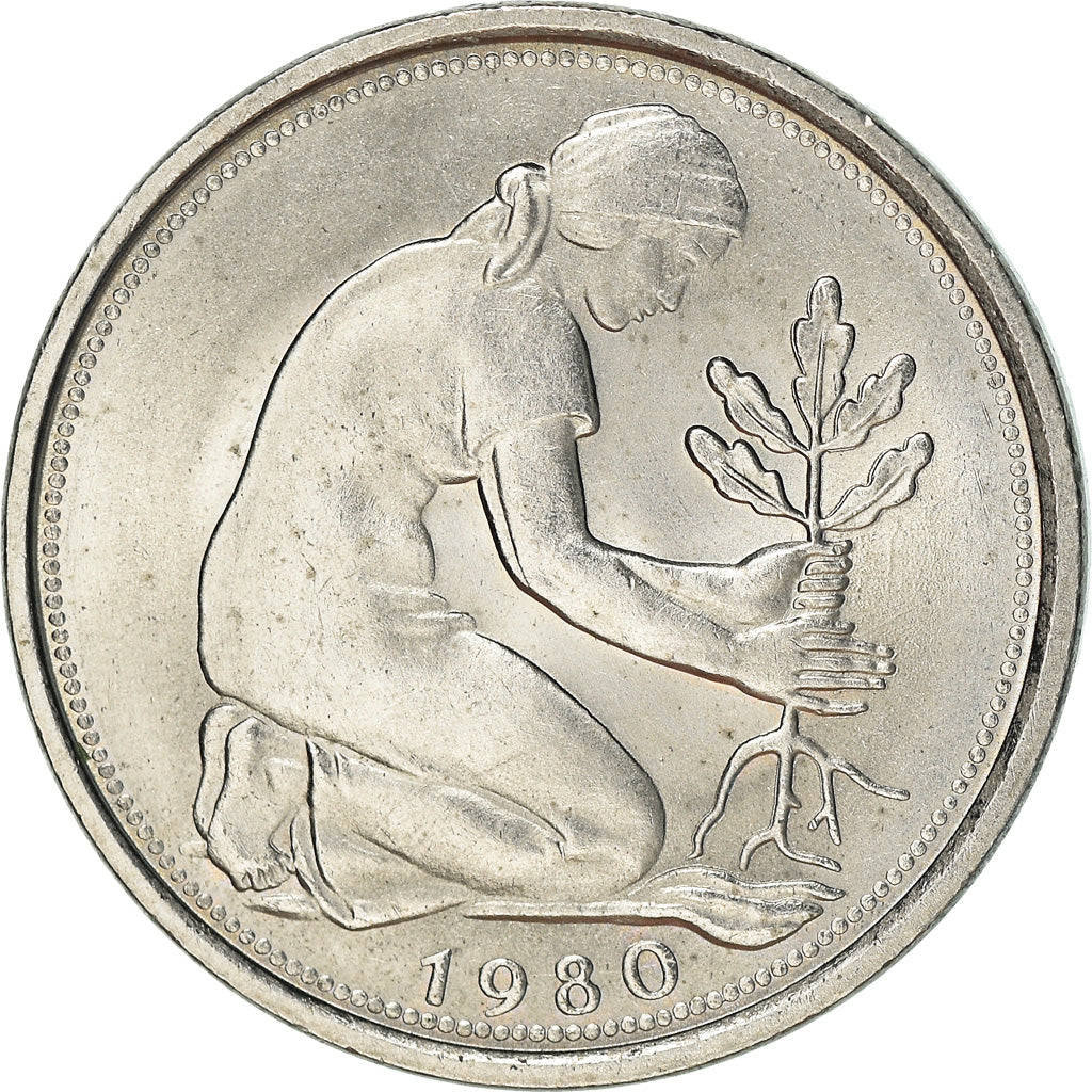 Moneta, GERMANIA - REPUBBLICA FEDERALE, 50 Pfennig, 1980, Stuttgart, SPL-