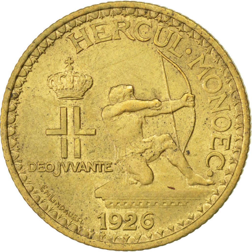 Coin, Monaco, Louis II, 2 Francs, 1926, Poissy, AU(50-53), Aluminum-Bronze