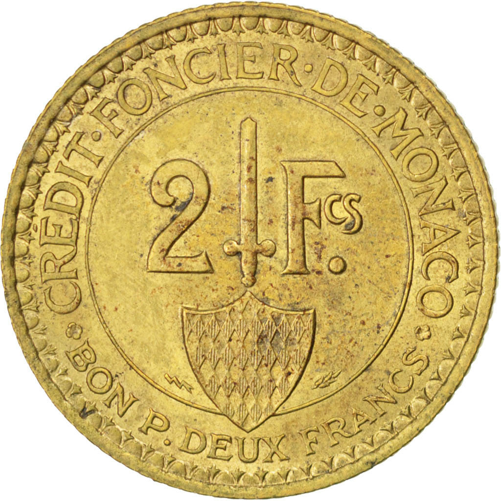 Coin, Monaco, Louis II, 2 Francs, 1926, Poissy, AU(50-53), Aluminum-Bronze
