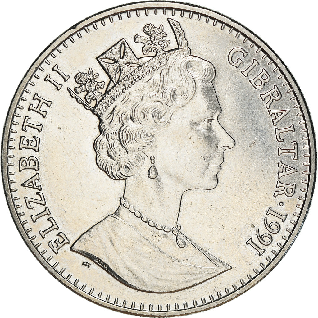 Coin, Gibraltar, Elizabeth II, Crown, 1991, AU(55-58), Copper-nickel, KM:68